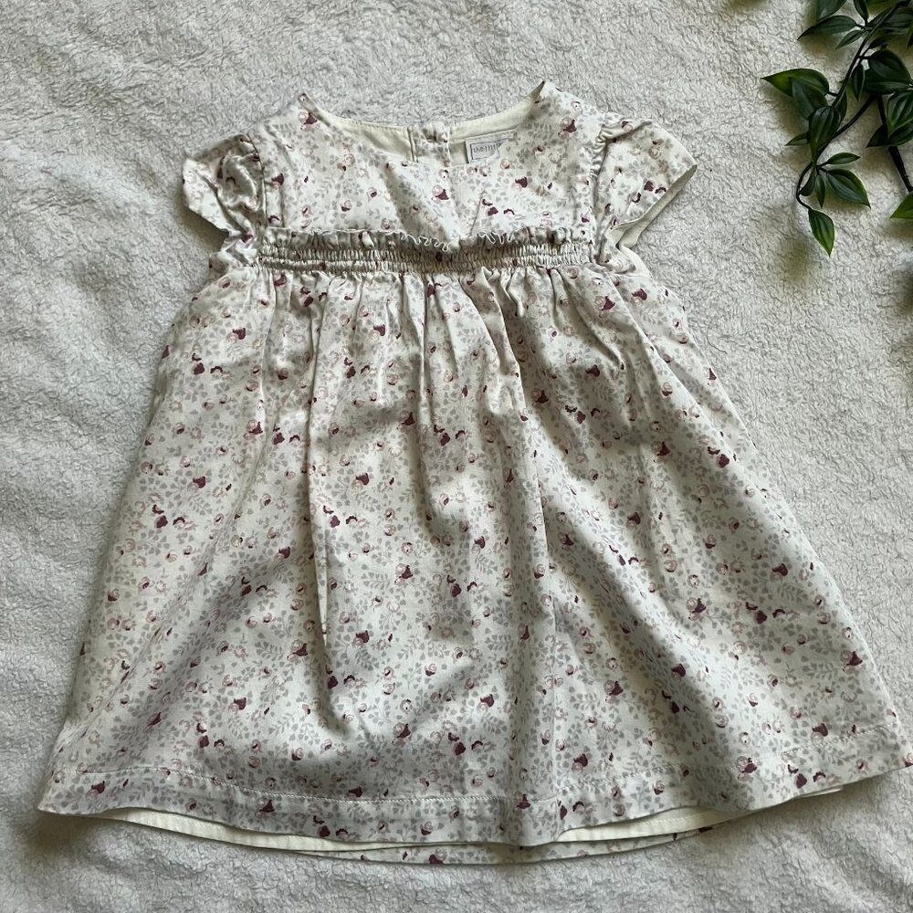 Little White Company Floral Smocked Baby Dress 3-6M Cream Cottagecore
